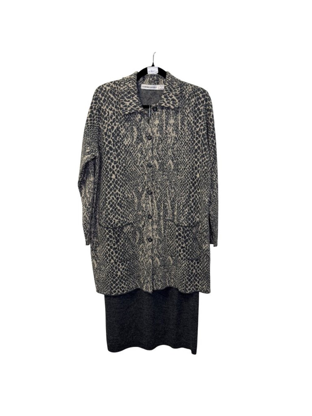 Vintage Karen Lessly Animal Print Sweater Skirt Set USA Made Acrylic Size Large